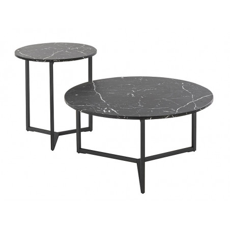 Tables gigognes en verre effet marbre - Noir - D 80 cm x H 40 cm