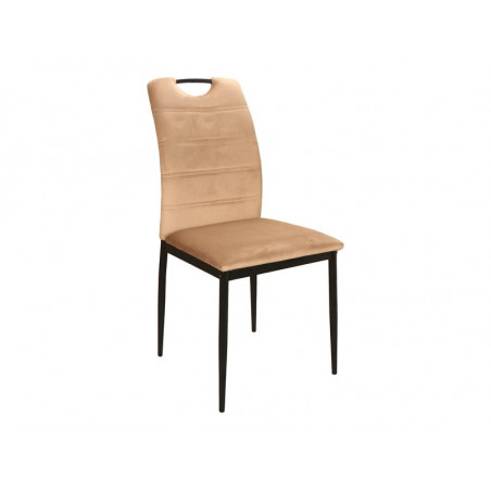 Chaise en velours - Poignée sur le dossier - Beige - Pieds en métal noir - L 92 cm x l 44 cm x P 38 cm