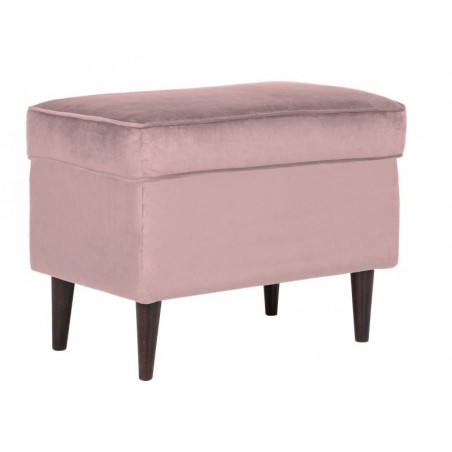 Repose pieds en velours - Rose - Pieds en bois marron - L 60 cm x l 40 cm x H 43 cm