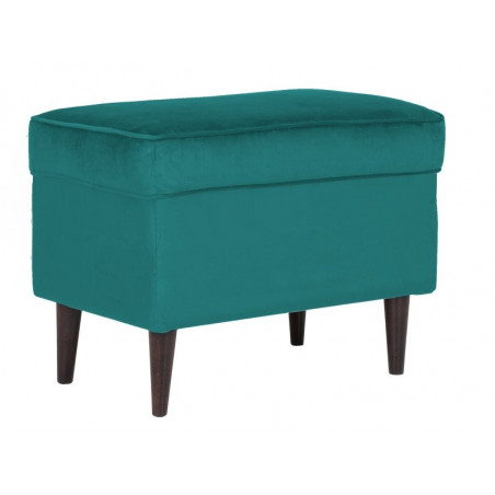 Repose pieds en velours - Turquoise - Pieds en bois marron - L 60 cm x l 40 cm x H 43 cm