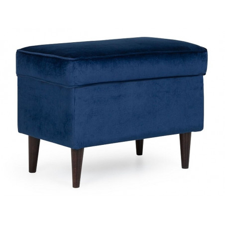 Repose pieds en velours - Bleu - Pieds en bois marron - L 60 cm x l 40 cm x H 43 cm