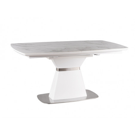 Table extensible en bois et céramique effet marbre - Blanc - Pieds en acier - 10 couverts - L 160 cm x l 90 cm x H 76 cm