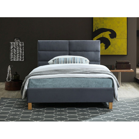 Lit double en velours avec tête de lit rembourré gamme Siera - Sommier inclus - Gris - 120 x 200 cm