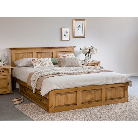 Lit double en bois avec un sommier - Marron - L 200 cm x l 160 cm