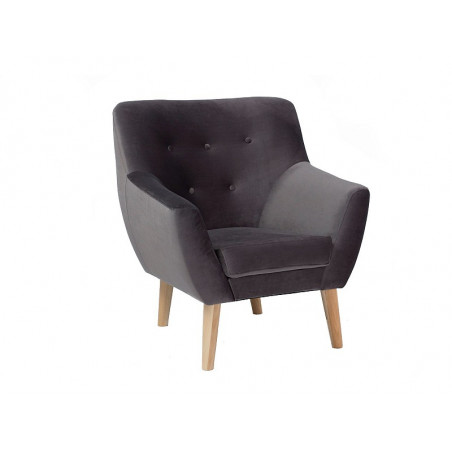 Fauteuil en velours capitonné et pieds en bois NORDIC - Gris - H 90 x L 76 x P 55 cm