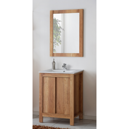 Ensemble sous vasque + vasque + miroir - Bois - 60 cm - Typical Oak