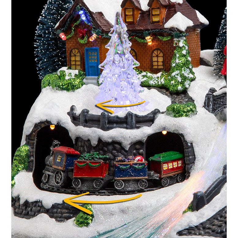 Village de noel anime avec train et traineau Multicolore L 23 8 x H. 16 1 cm