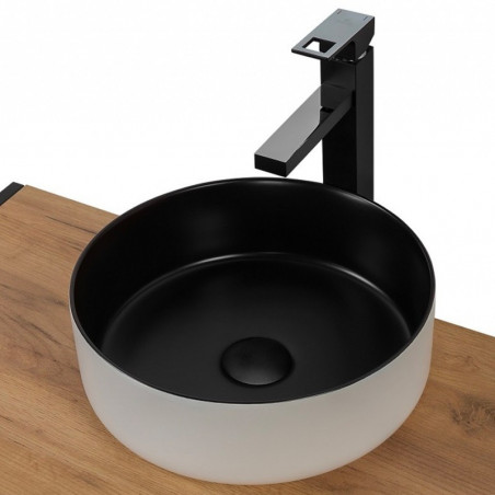 Vasque à poser en céramique - Blanc et noir - D 36 x H 13 cm