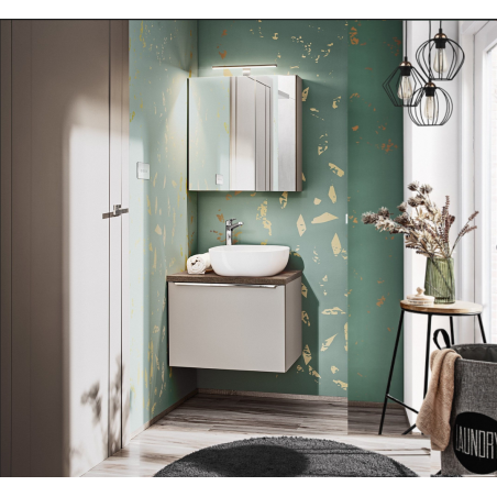 Ensemble meuble sous vasque + vasque + cabinet miroir - 80 cm - Rosario Taupe