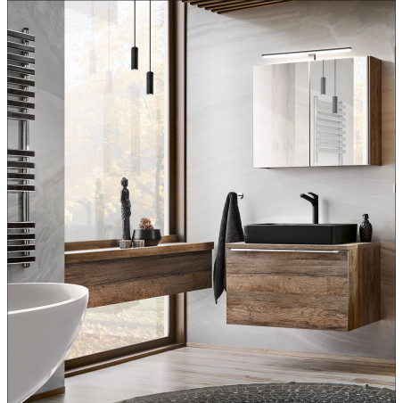 Ensemble meuble vasque + cabinet miroir - 80 cm - Rosario Oak