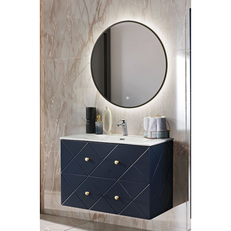 Ensemble salle de bain avec meuble vasque + miroir - 90 cm - Aurore Blue