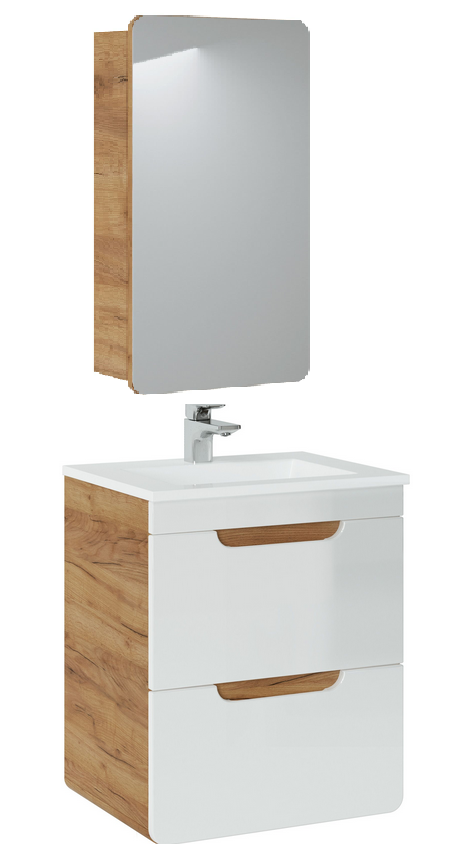 Easnuroz - Meuble-lavabo Mural Avec Vasque Intégrée Et Miroir, Rangement Suspendu Pour Salle De Bain, Dimensions 58x35x40 Cm