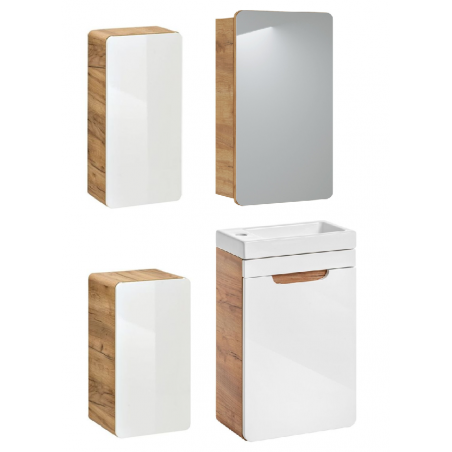 Ensemble salle de bain avec meuble vasque 40 x 20 cm + cabinet miroir + armoires - Archipel White