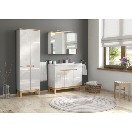 Ensemble complet salle de bain avec meuble vasque 100 cm + 2 éléments - Cintra White