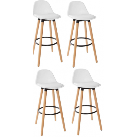 Lot de 4 chaises de bar "Maxon" en bois et plastique - Blanc/Beige - H 91,5 cm