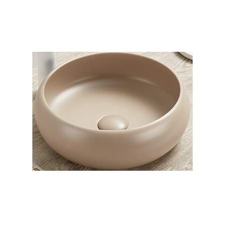 Vasque à poser ronde en céramique beige matte - D 36 cm - Gamme Wiki