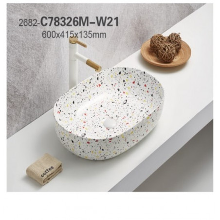 Vasque à poser imitation terrazzo mat - Multicolore - L 60 x 41 cm - Gamme Lili