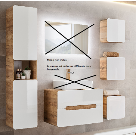 Ensemble salle de bain avec meuble vasque 60 cm + 6 éléments - Archipel White