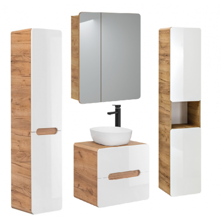 Ensemble salle de bain meuble vasque 60 cm + 3 éléments - Archipel White