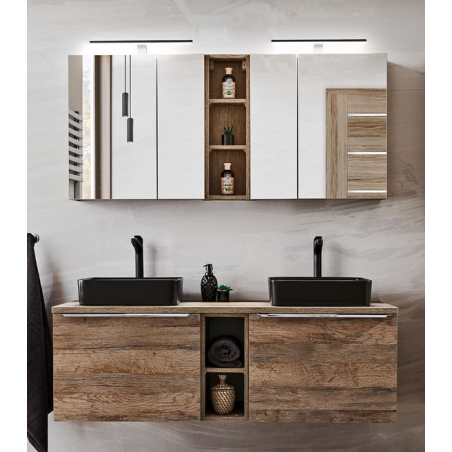 Ensemble salle de bain double vasques 140 cm + 5 éléments - Rosario Oak