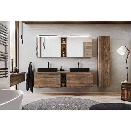 Ensemble complet salle de bain double vasques 180 cm + 6 éléments - Rosario Oak