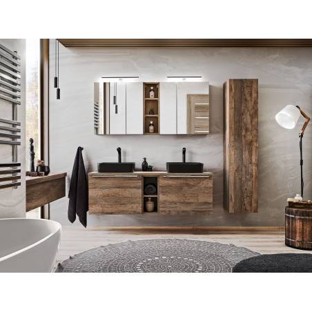 Ensemble complet salle de bain double vasques 140 cm + 6 éléments - Rosario Oak
