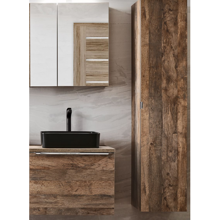 Ensemble meuble vasque + cabinet miroir + colonne murale - 60 cm - Rosario Oak