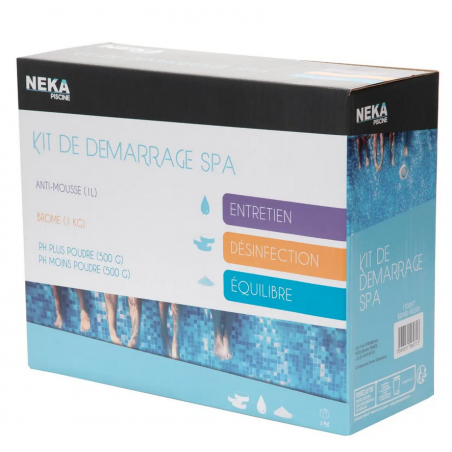 Kit de démarrage 4 produits pour spa - Brome/antimousse/PH+/PH- - Traitement complet de l'eau du spa