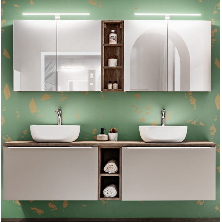 Ensemble meubles de salle de bain double vasques 180 cm + 5 éléments - Rosario Taupe