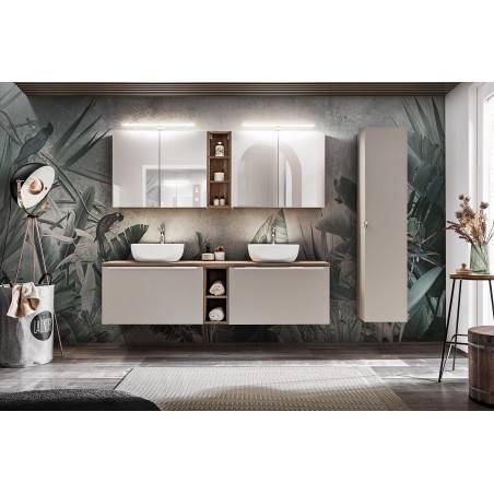 Ensemble salle de bain double vasques 180 cm + 6 éléments - Rosario Taupe