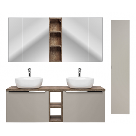 Ensemble complet salle de bain double vasques 140 cm + 6 éléments - Rosario Taupe