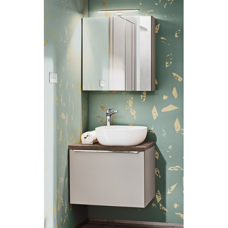 Ensemble meuble sous vasque + vasque + cabinet miroir - 60 cm - Rosario Taupe