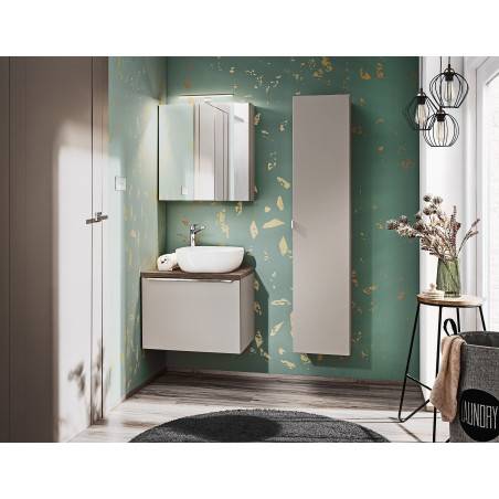 Ensemble meuble sous vasque + vasque + cabinet miroir + colonne murale - 60 cm - Rosario Taupe