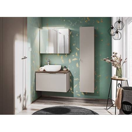Ensemble meuble vasque 80 cm + cabinet miroir + colonne murale - Rosario Taupe