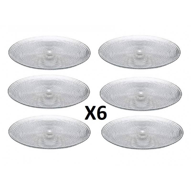 Lot de 6 assiettes plates rondes - Collection Pasabache - Transparent - L 26,8 x P 26,8 x H 1,5 cm.