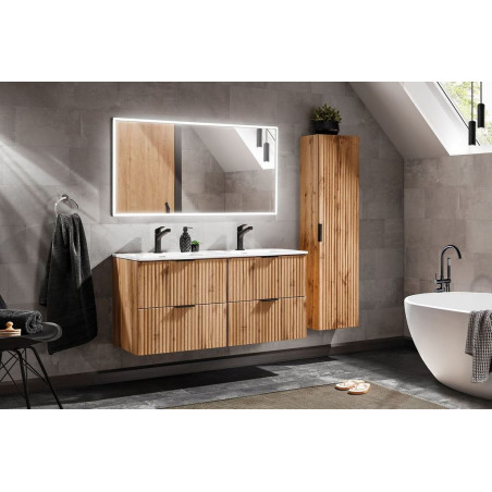 Ensemble complet salle de bain meuble double vasques 120 cm + 2 éléments - Georgia Oak