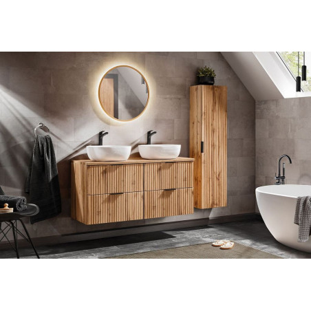 Ensemble complet salle de bain meuble double vasques à poser 120 cm + 2 éléments - Georgia Oak