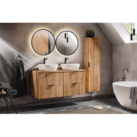 Ensemble complet salle de bain meuble double vasques à poser 120 cm + 3 éléments - Georgia Oak