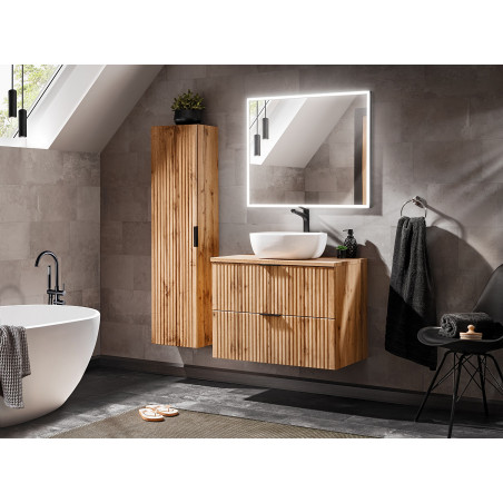 Ensemble complet de salle de bain meuble vasque à poser 80 cm + 2 éléments - Georgia Oak