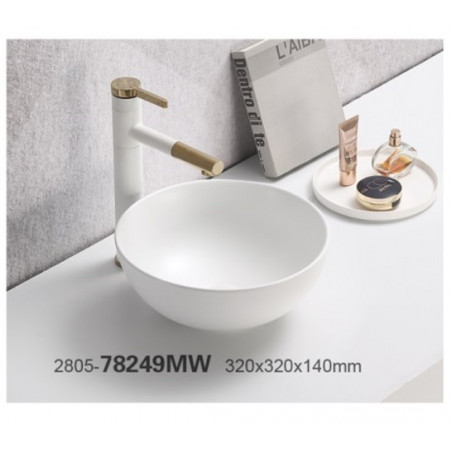 Vasque ronde à poser en céramique blanche matte - D 32 cm - Gamme Domi