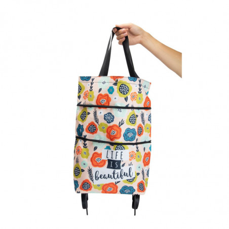 Sac de shopping convertible en chariot - Grandes fleurs - Multicolore - H 59 x l 39 x P 14 cm