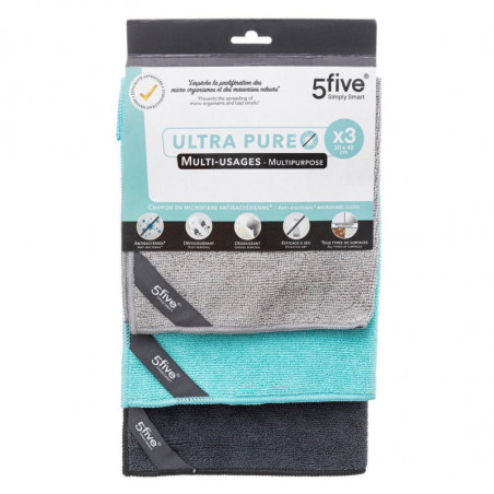 Lot de 3 chiffons microfibres - Gris et bleu - L 40 x l 30 cm