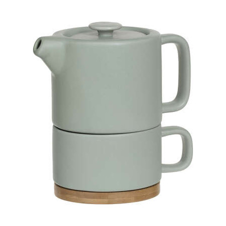 Théière solitaire en céramique avec tasse amovible intégrée - Vert - 40 cl