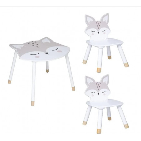 Table pour enfant motif renard + 2 chaises renard - Gris - L 62 x P 64 x H 43 cm