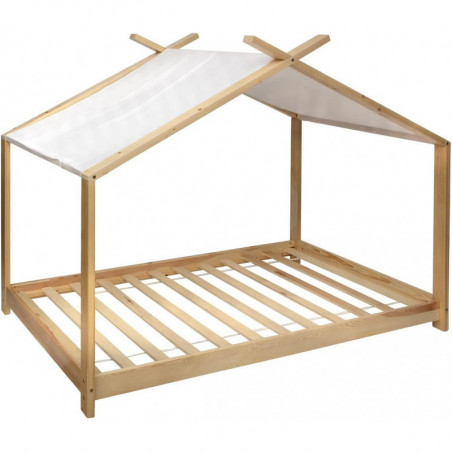 Lit tente pour enfant en bois de pin "Ilan" - Beige et Blanc - 90 x 190 cm