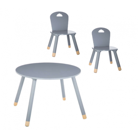 Table ronde pour enfant + 2 chaises nuage - Gris - D 60 x H 43,5 cm