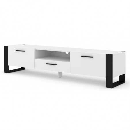 Meuble TV Nuka avec 3 portes en bois - Blanc et noir - L 200 x P 43 x H 48 cm