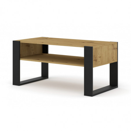 Table basse Mondi avec 1 étagère en bois - Beige et noir - L 100 x P 50 x H 47,5 cm