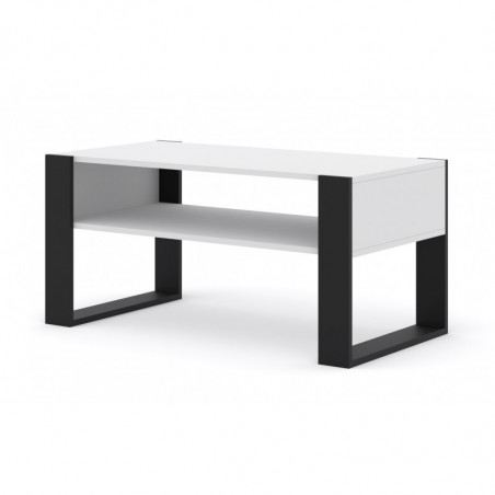 Table basse Mondi avec 1 étagère en bois - Blanc et noir - L 100 x P 50 x H 47,5 cm