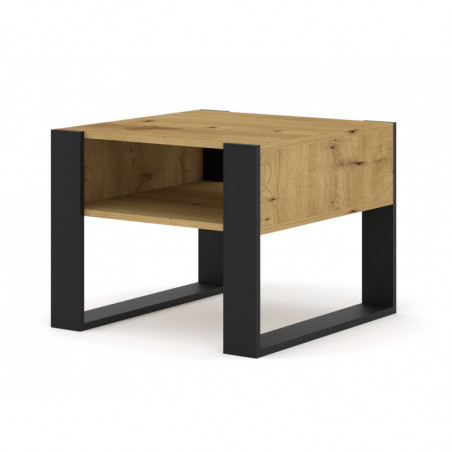 Table basse Mondi avec 1 étagère en bois - Beige et noir - L 60 x P 50 x H 47,5 cm